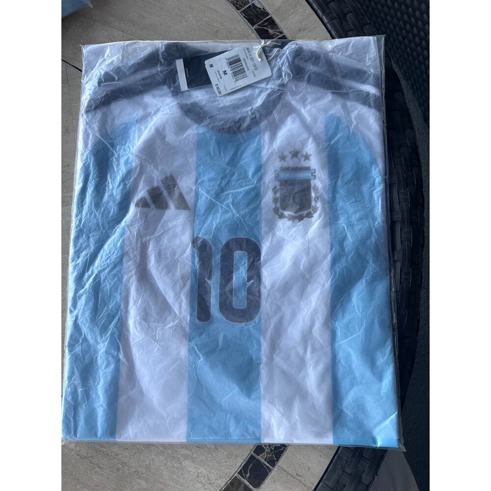 NWT Adidas Argentina 26 Home Messi #10 Soccer Jersey M White Ice Blue AFA Slim - Picture 14 of 16